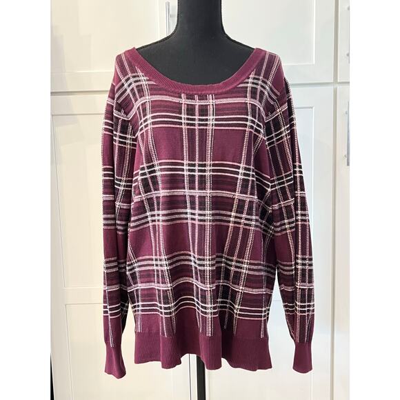 TORRID Long Sleeve Red Plaid Sweater Women's Plus Size 3 Crew Neck Plaid EUC 3X - Picture 6 of 8
